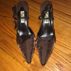 Brown sparkle sling back pumps size 9
